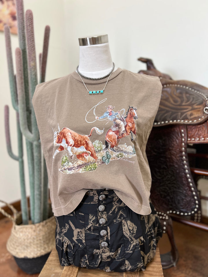 Cow Catcher Muscle Tank-Mocha