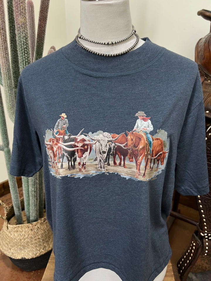 Cows Come Home Crop Tee-Vintage Denim