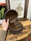 Brown Boot Stitch Jewelry Case-Round