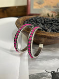 Faux Silver & Pink Hoop Earrings