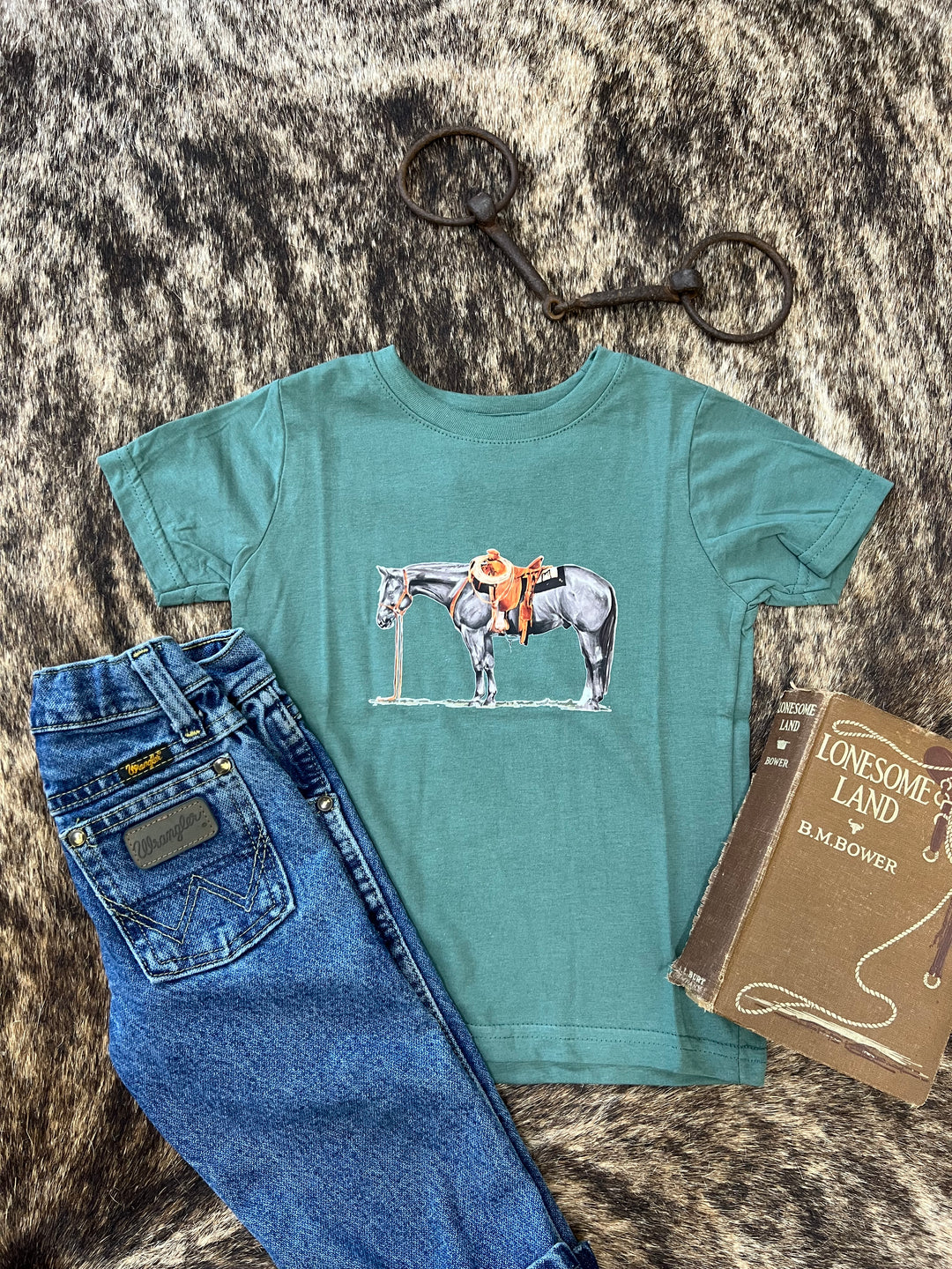 Gray Cow Pony Toddler Tee-Forest