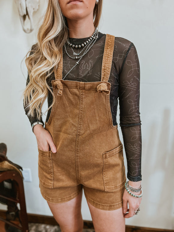 The Earl Washed Out Romper-Camel