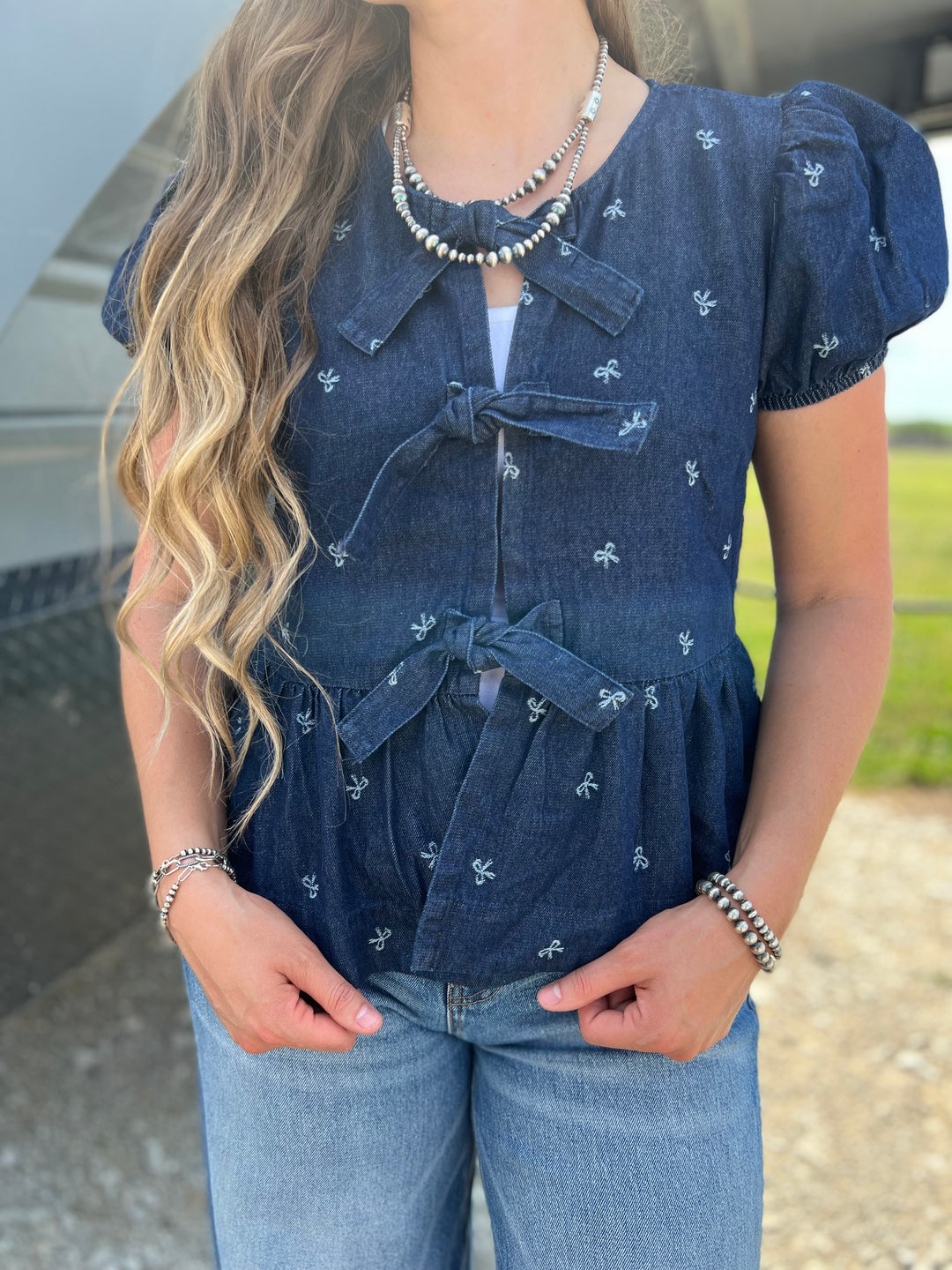 Vintage Denim Bow Top