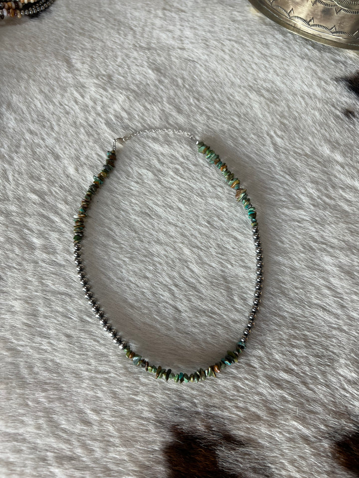 Desert Pearls & Turquoise Necklace-16”