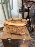 Tooled Leather Jewelry Case-Natural