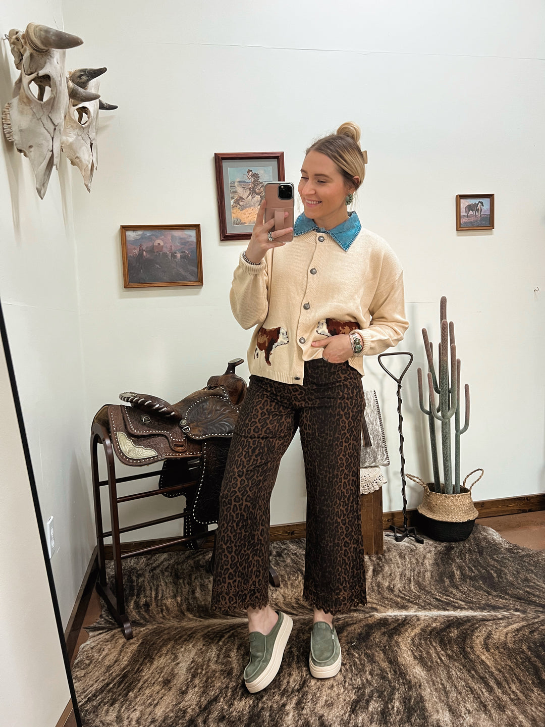 Leopard Eyelet Jeans