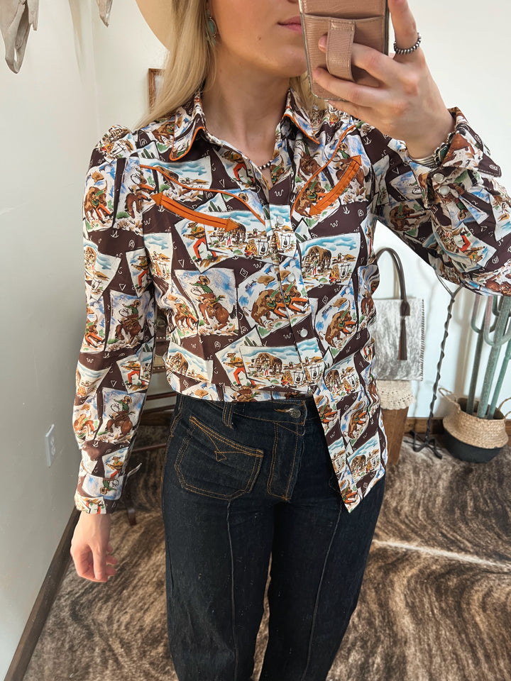 Cowboy Stamp Pearl Snap Button-Up
