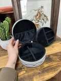 White Boot Stitch Jewelry Case-Round