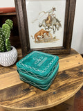 Turquoise Boot Stitch Jewelry Case-Square