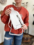 Tooled Leather Sling Bag- White