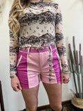 Camino Cowboys Leather Shorts-Pink
