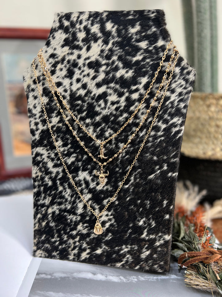 Faux Gold Cowboy Essentials Charm Necklace