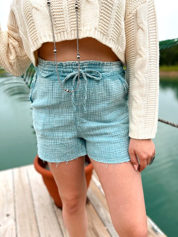 The Comfy Gauze Shorts-Teal