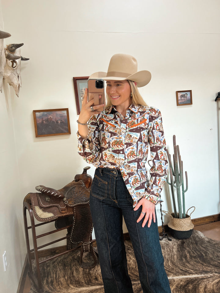 Cowboy Stamp Pearl Snap Button-Up