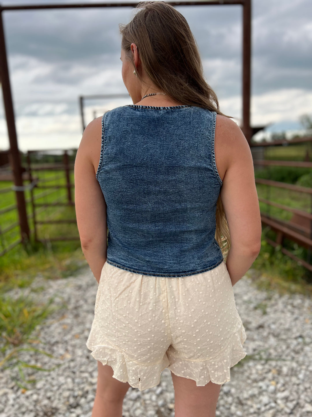 The West Embroidery Denim Vest