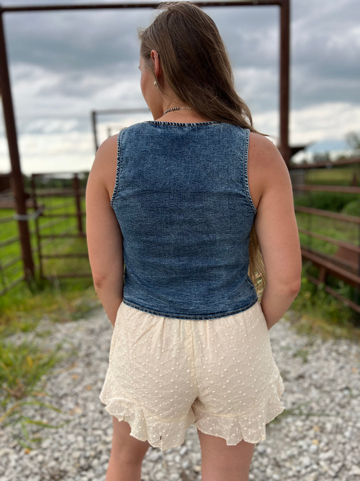 The West Embroidery Denim Vest