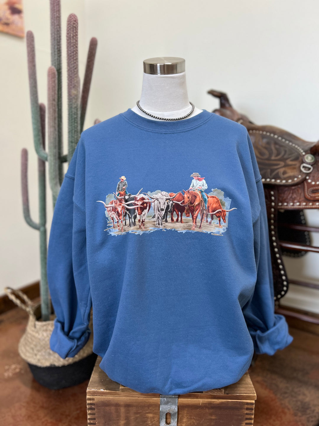 Cows Come Home Crewneck-Denim