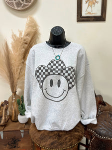 Checker Cowboy Crewneck- Ash