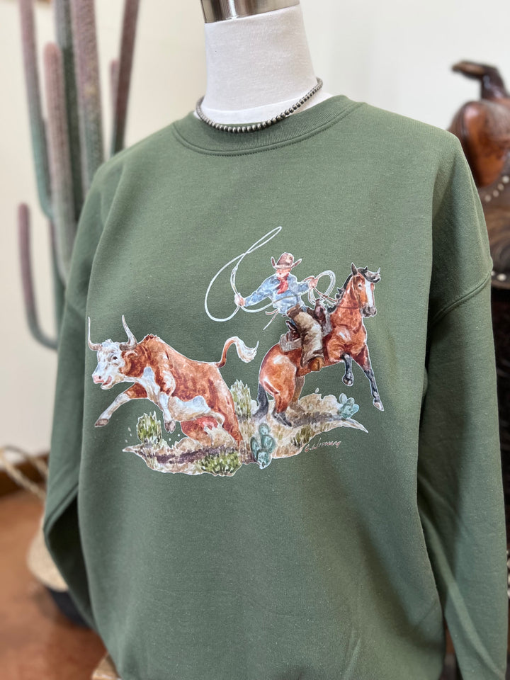 Cow Catcher  Crewneck-Olive