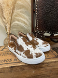 Utah Cowhide Slip Ons- Red Chocolate