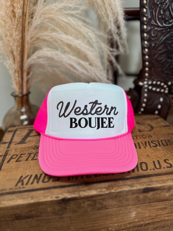 Western Boujee Trucker Hat-2 Tone Pink