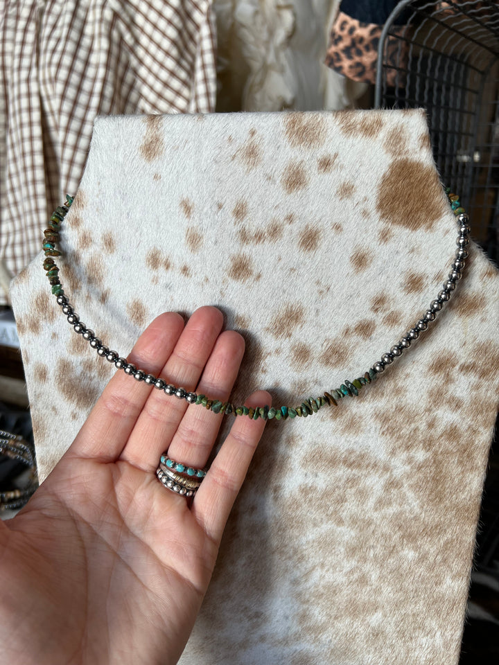 Desert Pearls & Turquoise Necklace-16”