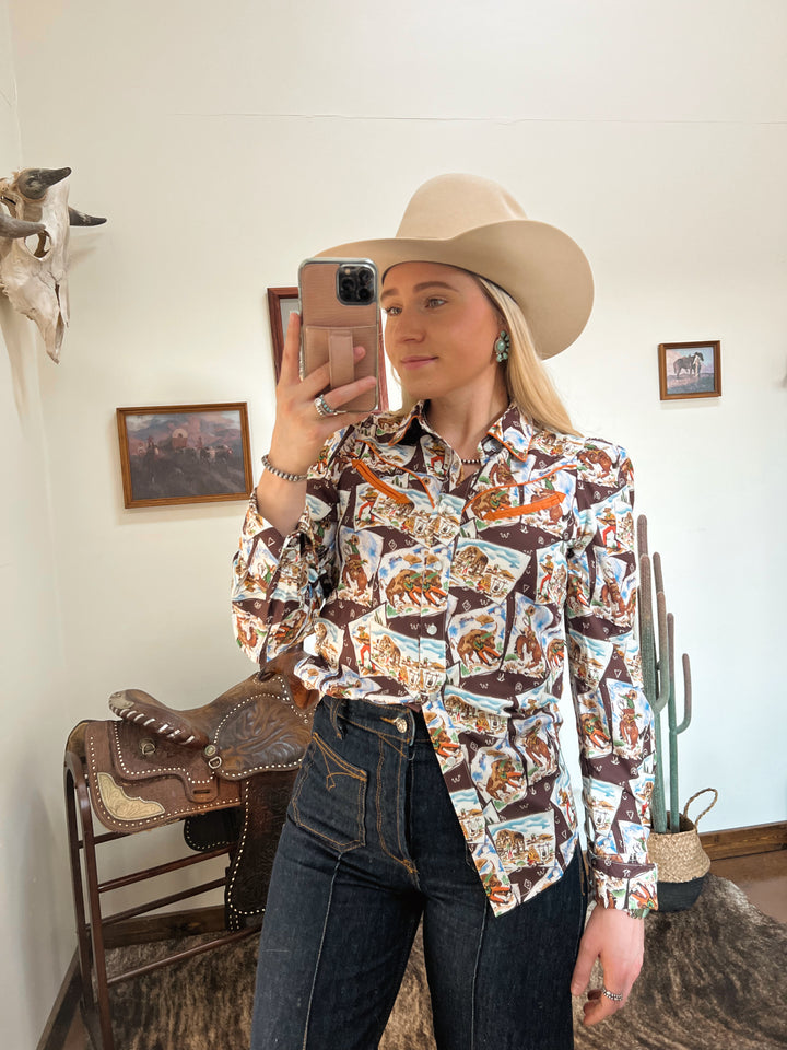 Cowboy Stamp Pearl Snap Button-Up