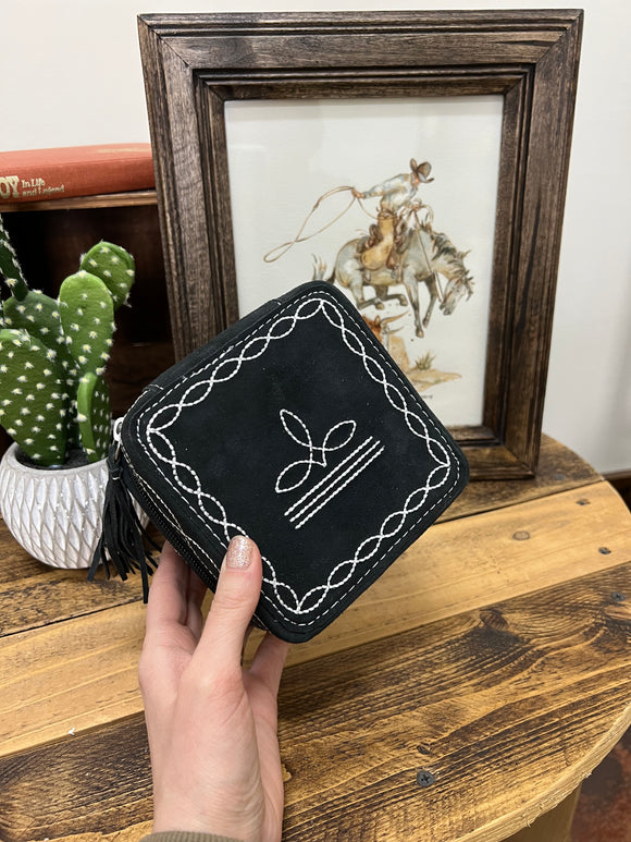 Black Boot Stitch Jewelry Case-Square