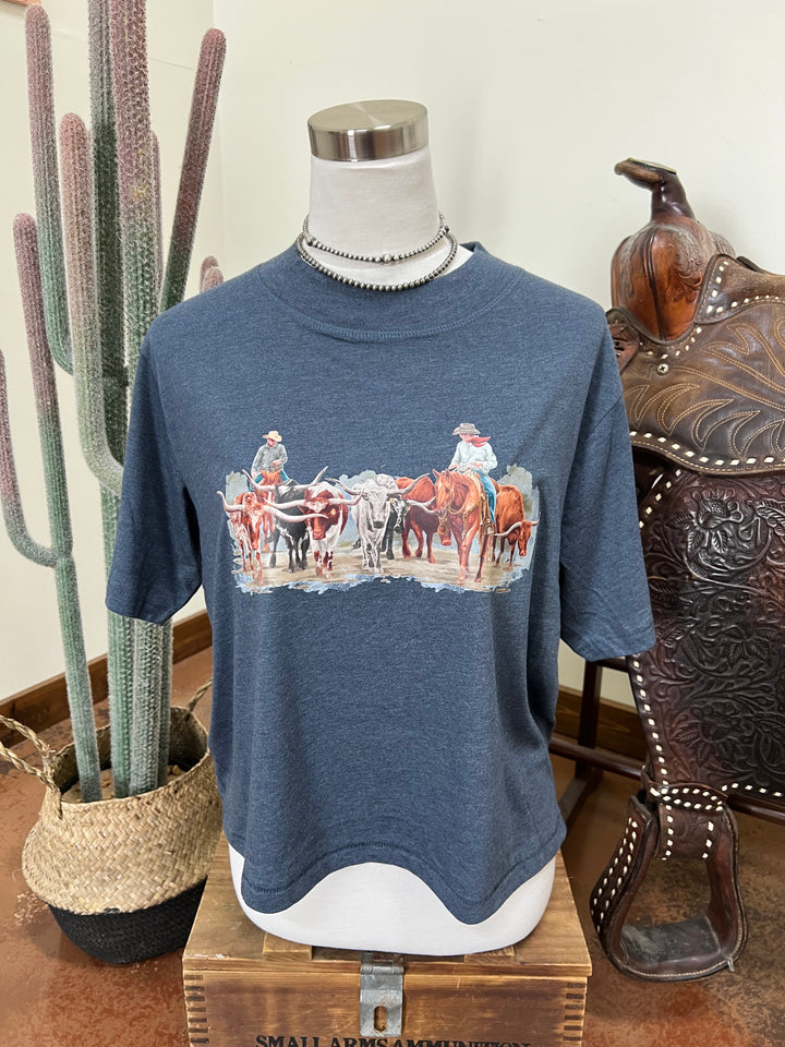 Cows Come Home Crop Tee-Vintage Denim