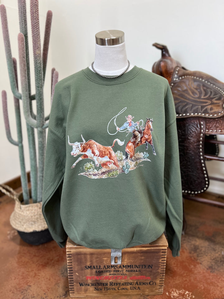 Cow Catcher  Crewneck-Olive