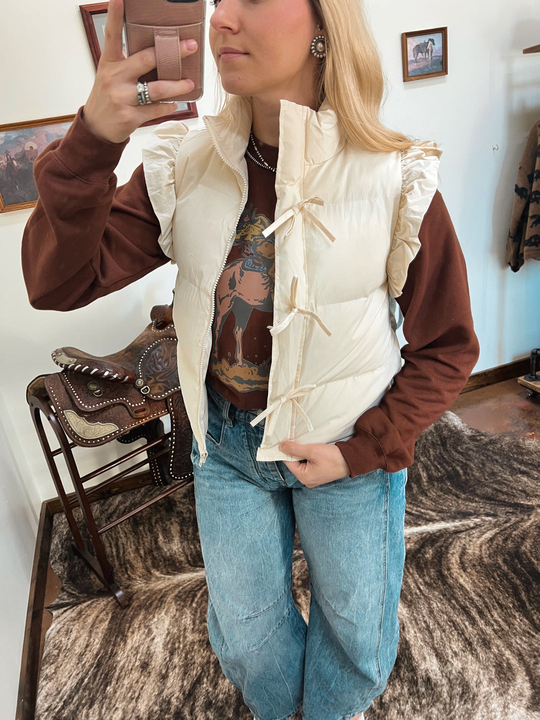 Cream Puffer Bow Vest