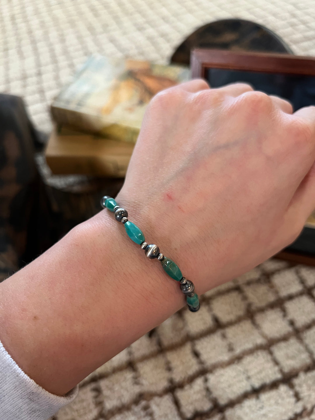 Desert Pearl & Torpedo Turquoise Stretchy Bracelet