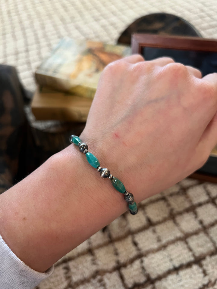 Desert Pearl & Torpedo Turquoise Stretchy Bracelet