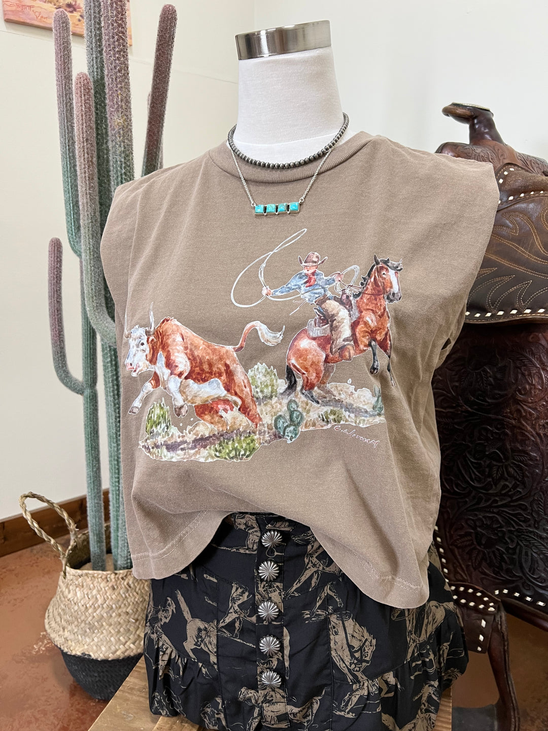 Cow Catcher Muscle Tank-Mocha