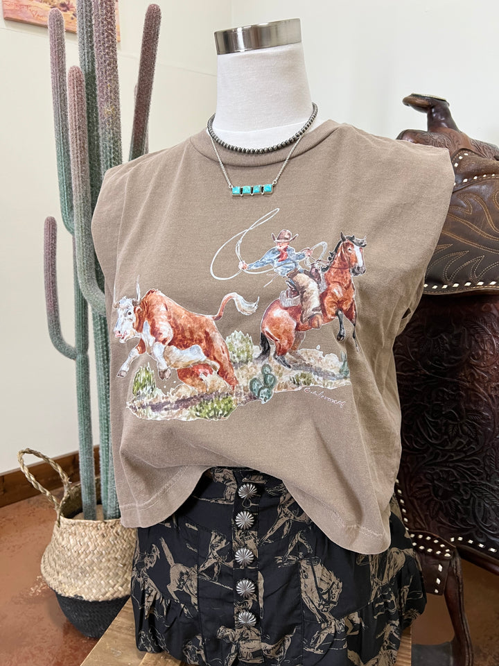 Cow Catcher Muscle Tank-Mocha