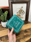 Turquoise Boot Stitch Jewelry Case-Square