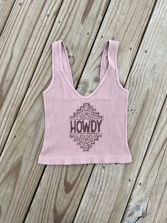 Howdy Crop Tank- Pink