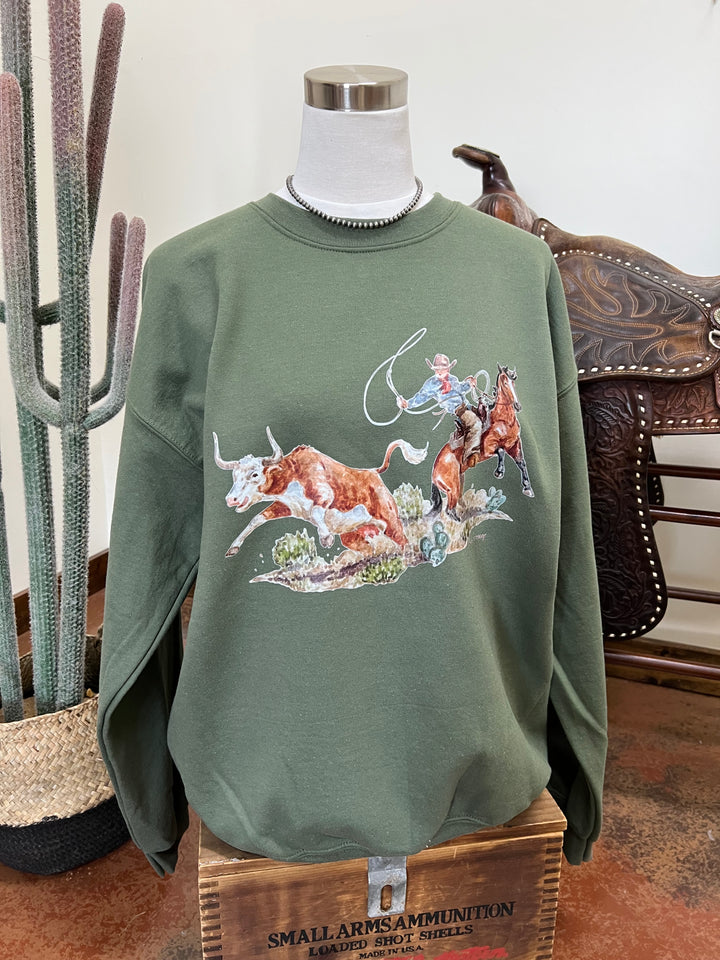 Cow Catcher  Crewneck-Olive