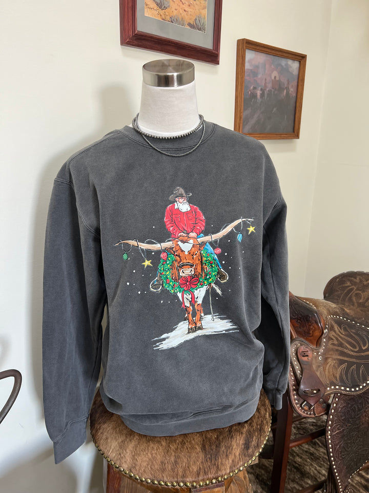 Santa Longhorn Crewneck-Pepper