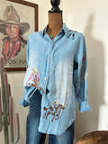 Embroidered Cowgirl Motif Button-Up-Denim