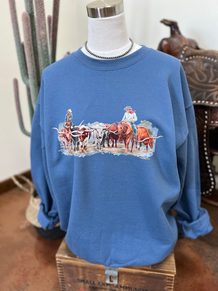 Cows Come Home Crewneck-Denim