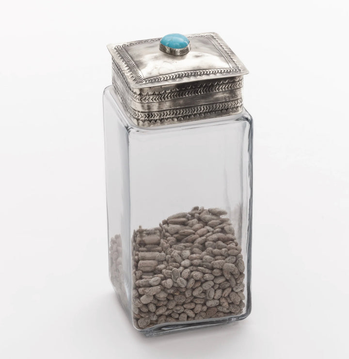 Turquoise Stamped Silver Glass Canister {3 sizes}
