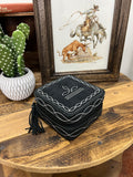 Black Boot Stitch Jewelry Case-Square