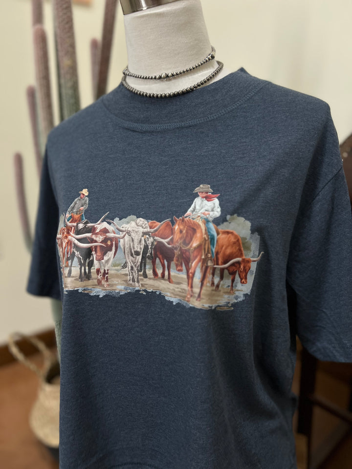 Cows Come Home Crop Tee-Vintage Denim