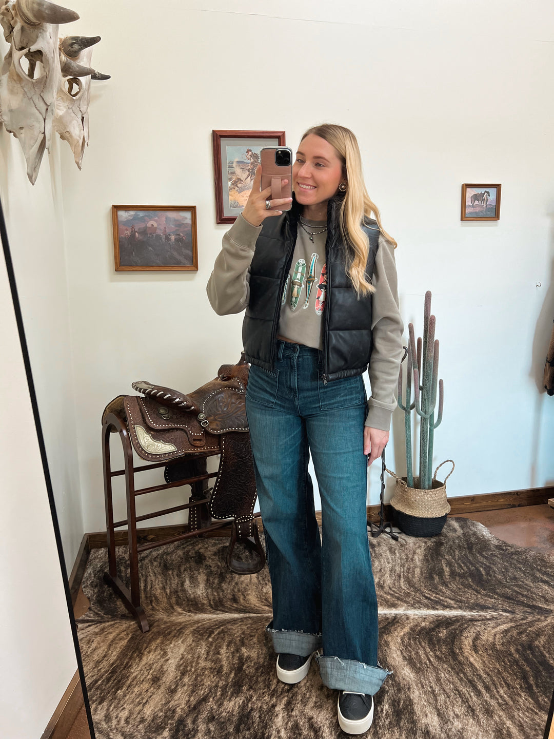 Ariat: Black Leather Puffer Vest
