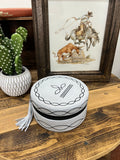 White Boot Stitch Jewelry Case-Round