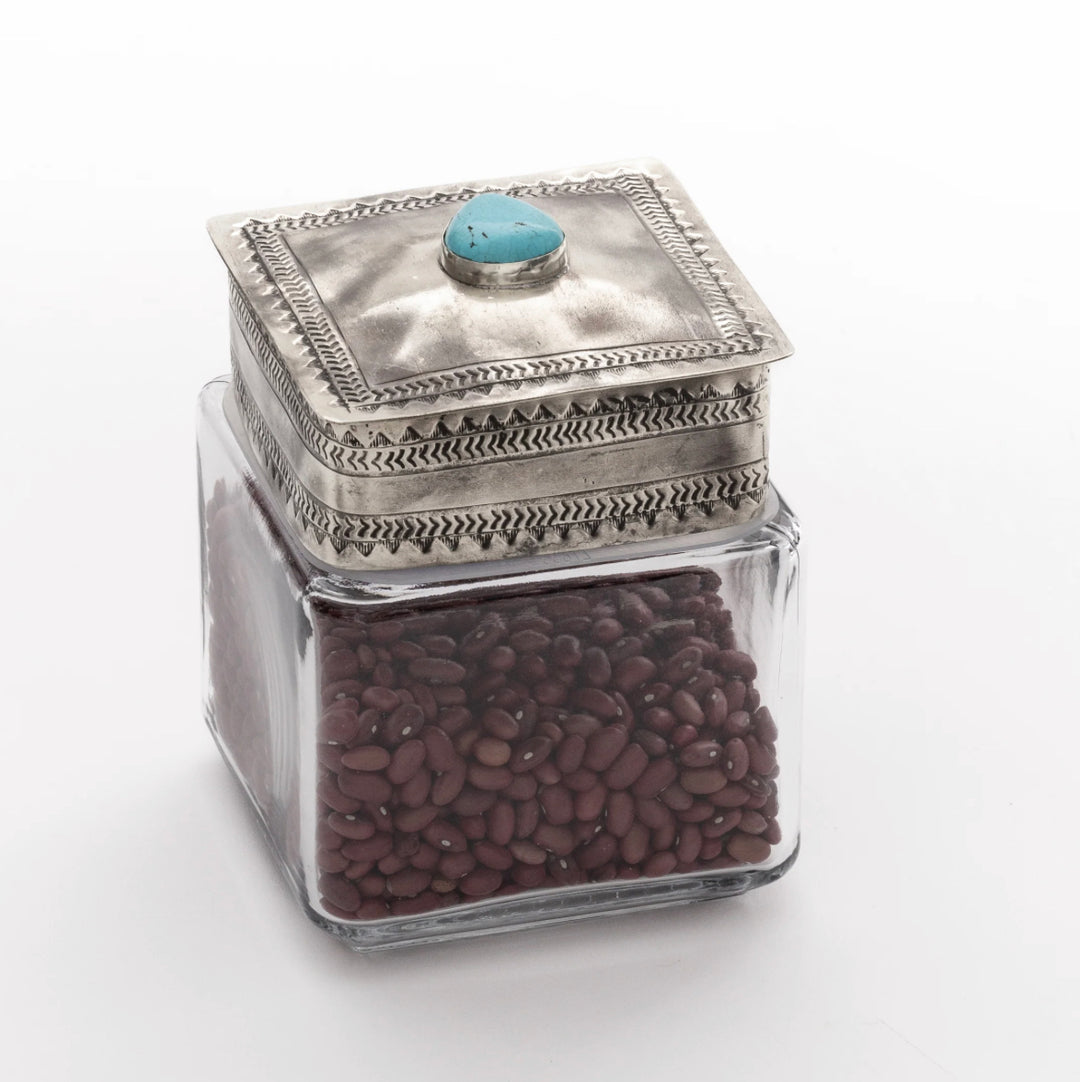 Turquoise Stamped Silver Glass Canister {3 sizes}