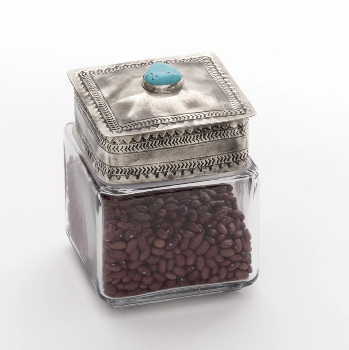 Turquoise Stamped Silver Glass Canister {3 sizes}