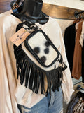 Black & White Cowhide Fringe Belt Bag