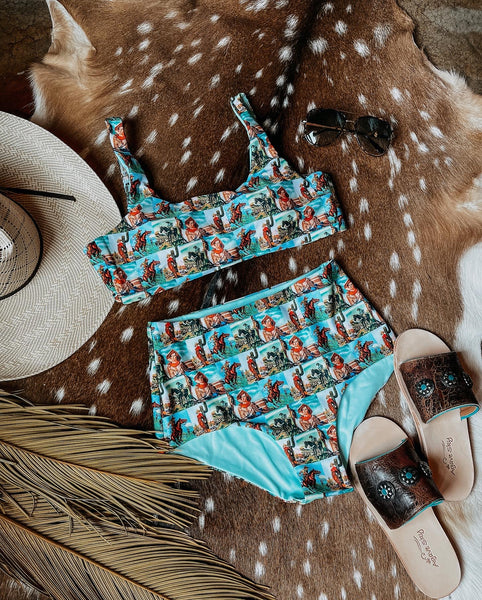 Retro/Wild Cactus High Waist Swimwear Set